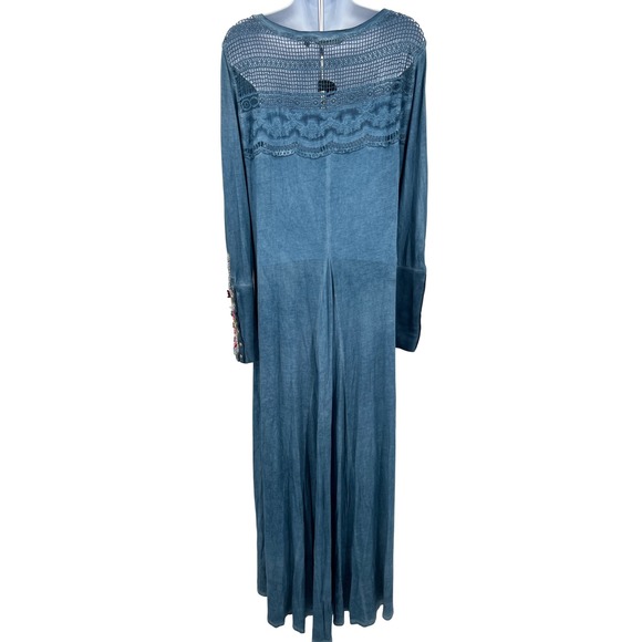 Soft Surroundings Ava Henley Maxi Dress Embroidered Sleeves Boho Resort Size M - Picture 3 of 11